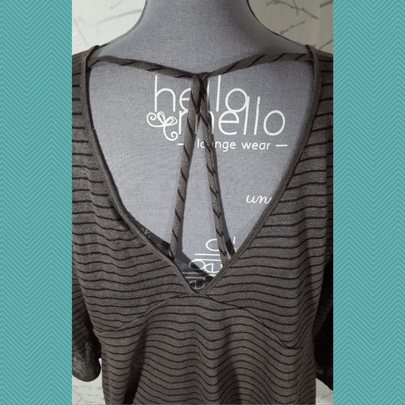 Lucky Brand NWT Gray Striped 100% Linen Babydoll Blouse - Picture 3 of 5